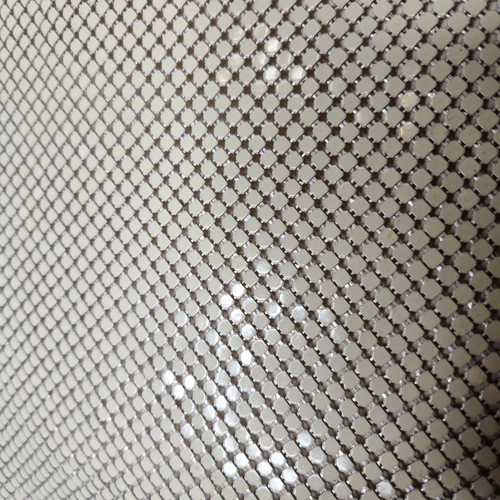 Retro Offwhite Tote Chainmail-like Diamond Shaped Links Cover It Gold Accents
